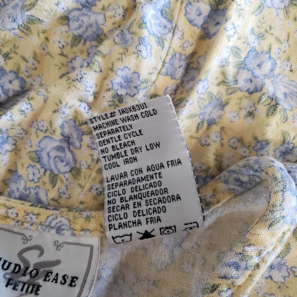 Studio Ease Petite Maxi Dress Womens 10P Yellow Floral Linen Blend 90s Vintage - Picture 6 of 8
